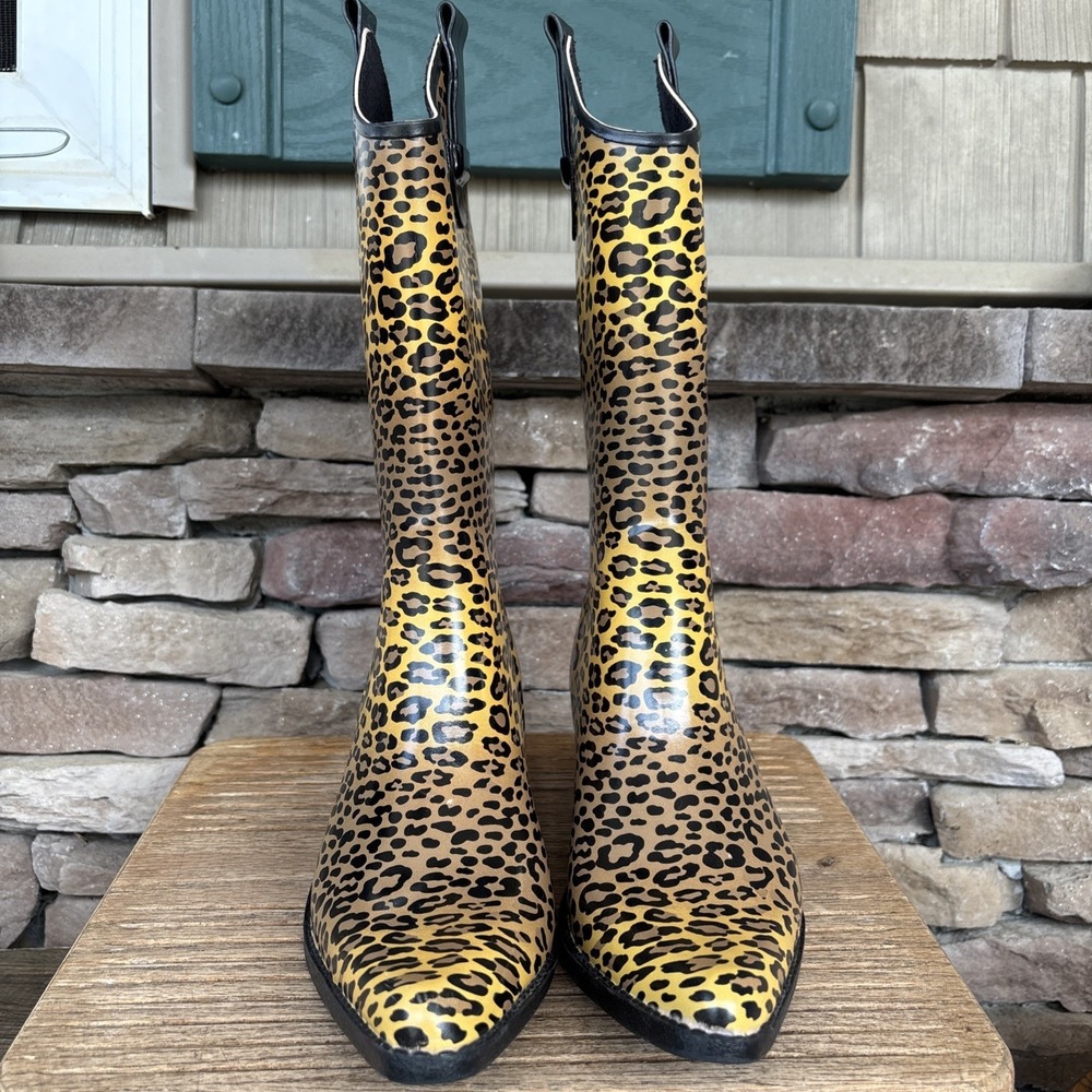 Corkys Women's Western Cowboy Rain Boots Size 5 Leopard Print